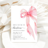 Elegant Pink Bow Coquette Thirteen 13th Birthday