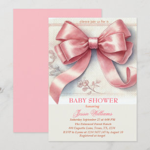 Elegant Pink Bow Coquette Vintage Girl Baby Shower Invitation