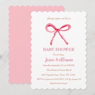 Elegant Pink Bow Coquette Vintage Girl Baby Shower Invitation
