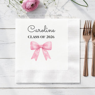 Elegant Pink Bow Custom Graduate Name Napkin