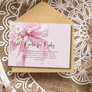 Elegant Pink Bow Daisy Baby Shower Books For Baby Enclosure Card