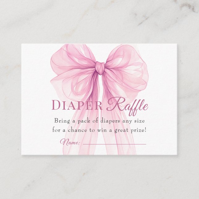 Elegant Pink Bow Diaper Raffle Tickets Enclosure Card (Front)