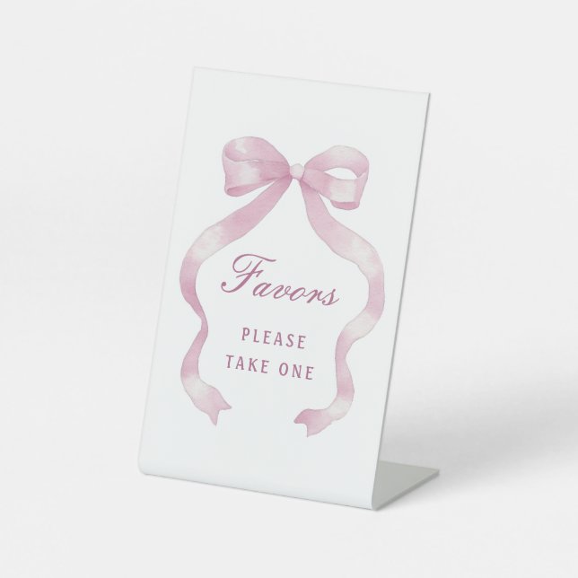 Elegant Pink Bow Favours Pedestal Sign (Front)