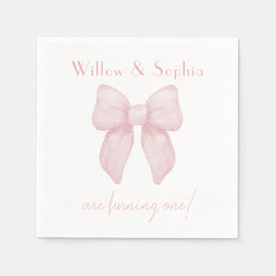 Elegant Pink Bow First Birthday Napkin