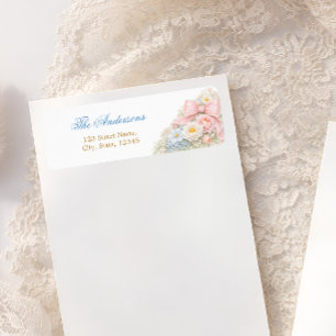 Elegant Pink Bow Floral Girl Baby Shower  Return Address Label