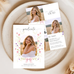 Elegant Pink Bow Floral Photo Collage Graduation Announcement