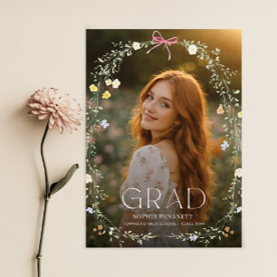 Elegant Pink Bow Floral Photo Collage Graduation Announcement