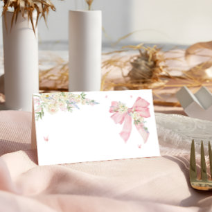 Elegant Pink Bow Floral Place Card