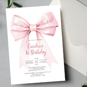 Elegant Pink Bow Girl 1st Birthday Invitation