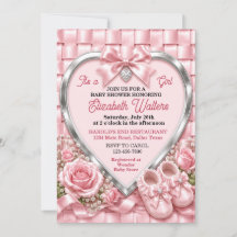 Elegant Pink Bow Girl Baby Shower