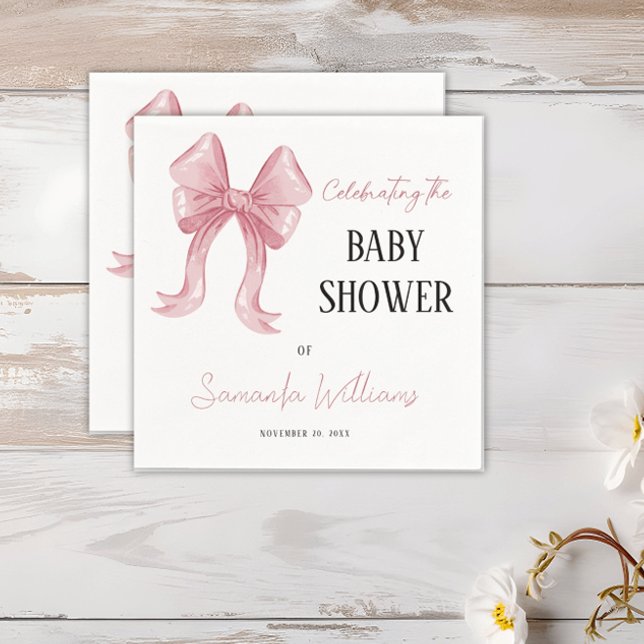 Elegant Pink Bow Girl Baby Shower Napkin (Creator Uploaded)