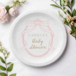 Elegant Pink Bow Girl Baby Shower Paper Plate<br><div class="desc">Our elegant minimal script pink baby shower invitations perfectly blend modern design with classic elegance,  making your special day even more memorable! You have the option to change the colour of all text and artwork. Click the "Customise Further" button to edit. Matching items in our store Cava Party Design.</div>