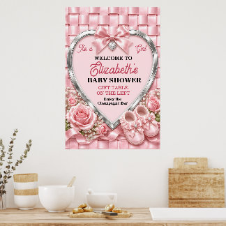 Elegant Pink Bow Girl Baby Shower Poster