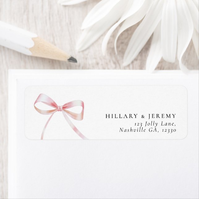 Elegant Pink Bow Girl Baby Shower Return Address  Label (Insitu)
