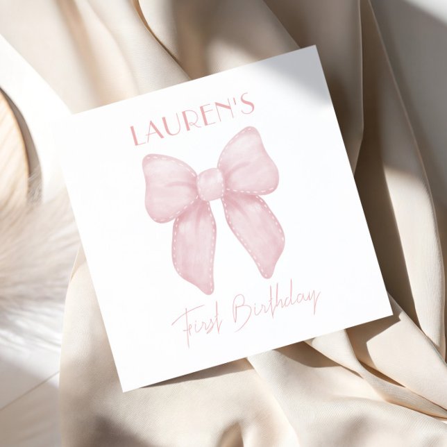 Elegant Pink Bow Girl First Birthday Napkin (Creator Uploaded)