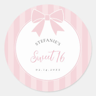 Elegant Pink Bow Girl Sweet 16 Birthday Party Classic Round Sticker