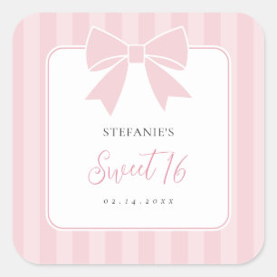 Elegant Pink Bow Girl Sweet 16 Birthday Party Square Sticker