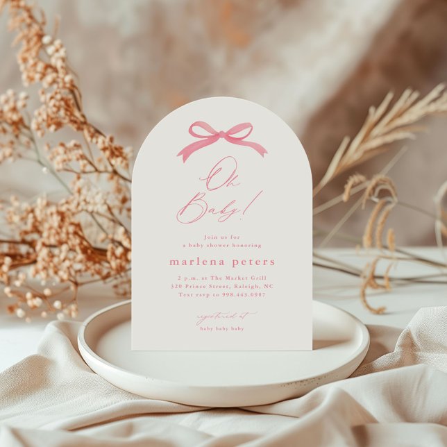 Elegant Pink Bow Girls Baby Shower Invitation (Elegant pink bow ivory girls baby shower invitations.)