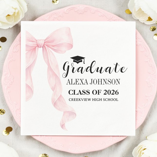 Elegant Pink Bow Graduation Cap Graduate Napkin (Creator Uploaded)