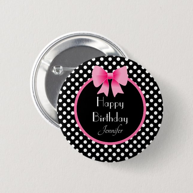 Elegant Pink Bow Happy Birthday 6 Cm Round Badge (Front & Back)