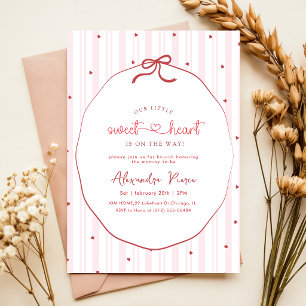 Elegant Pink Bow Heart Sweetheart Baby Shower Invitation
