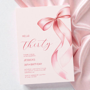 Elegant Pink Bow Hello Thirty 30th Birthday Party Invitation