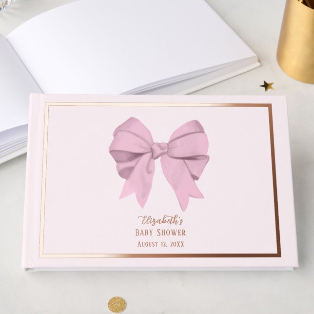 Elegant Pink Bow It's a Girl Baby Shower Rose Gold Guest Book (Creator Uploaded)