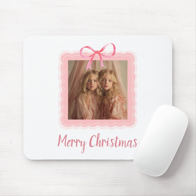 Elegant Pink Bow Merry Christmas Custom Mousepad (With Mouse)