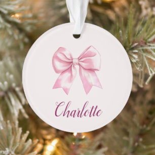 Elegant Pink Bow & Name   Personalised Ornament