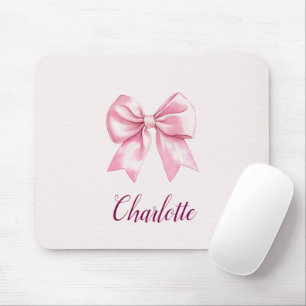 Elegant Pink Bow & Name   Personalized Mouse Pad