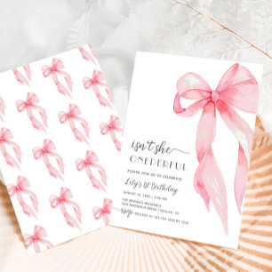 Elegant Pink Bow Onderful Baby Girl 1st Birthday Invitation