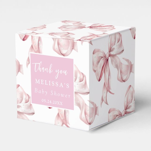 Elegant Pink Bow Pearls Baby Shower Favour  Box (Front Side)