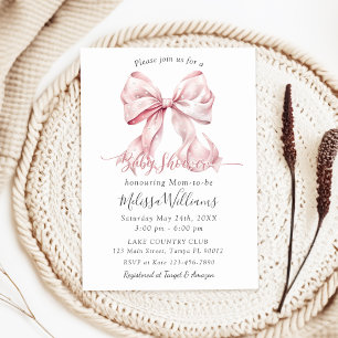 Elegant Pink Bow Pearls Baby Shower Girl Invitation