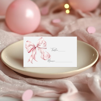 Elegant Pink Bow Pearls Baby Shower Girl  Place Card