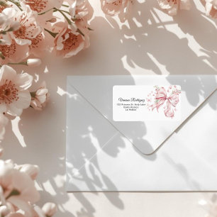 Elegant Pink Bow & Pearls Wildflowers Address Label
