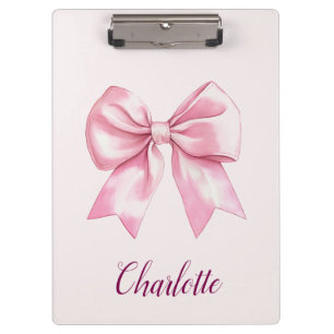 Elegant Pink Bow Personalised Name Clipboard