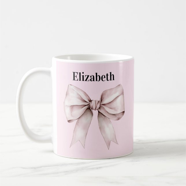 Elegant pink bow Personalised Name Coffee Mug (Left)