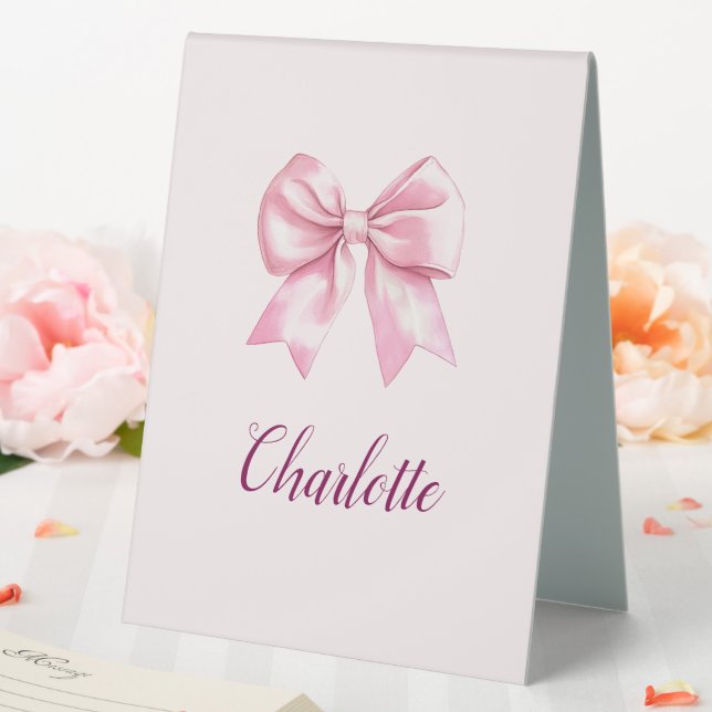 Elegant Pink Bow Personalised Table Sign (In SItu (Wedding))