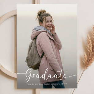 Elegant Pink Bow Photo Graduation Invitation Postcard