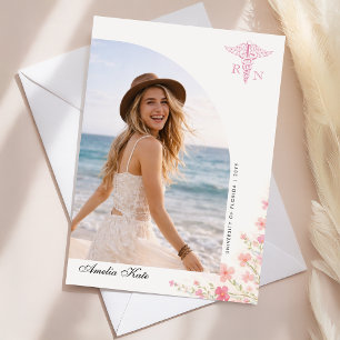 Elegant Pink Bow Photo RN Graduation Thank You Postcard