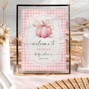 Elegant Pink Bow Pumpkin Baby Shower Welcome Poster
