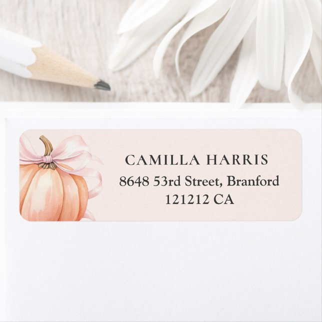 Elegant Pink Bow Pumpkin  Return Address Label (Creator Uploaded)