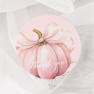 Elegant Pink Bow Pumpkin Thank You Sticker