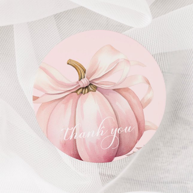 Elegant Pink Bow Pumpkin Thank You Sticker (Creator Uploaded)