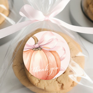 Elegant Pink Bow Pumpkin Thank You Sticker
