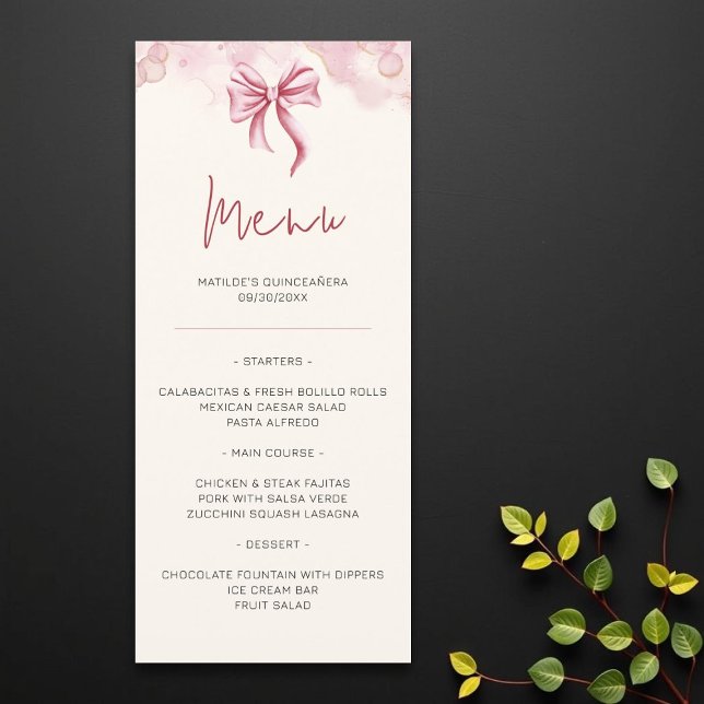 Elegant Pink Bow Quinceañera Menu (Creator Uploaded)