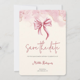 Elegant Pink Bow Quinceañera Photo Save The Date