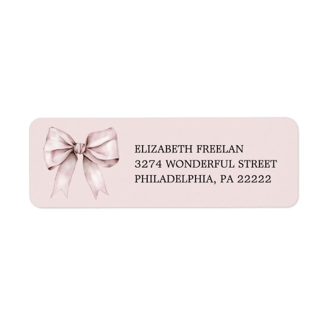 Elegant pink bow return adress  return address label (Front)