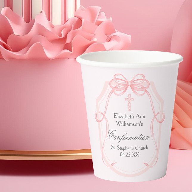 Elegant Pink Bow Ribbon Confirmation Party Paper Cups (Creator Uploaded)