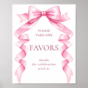 Elegant Pink Bow Ribbon Favors Wedding Sign